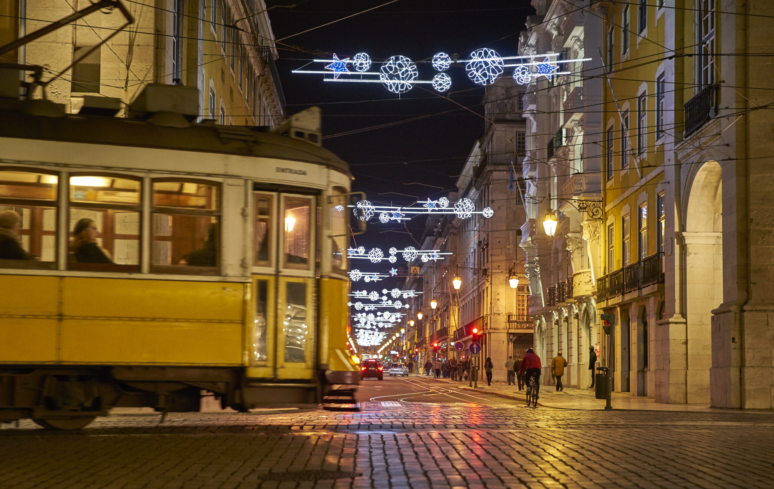 Tram Christmas Lights Lisbon Portugal