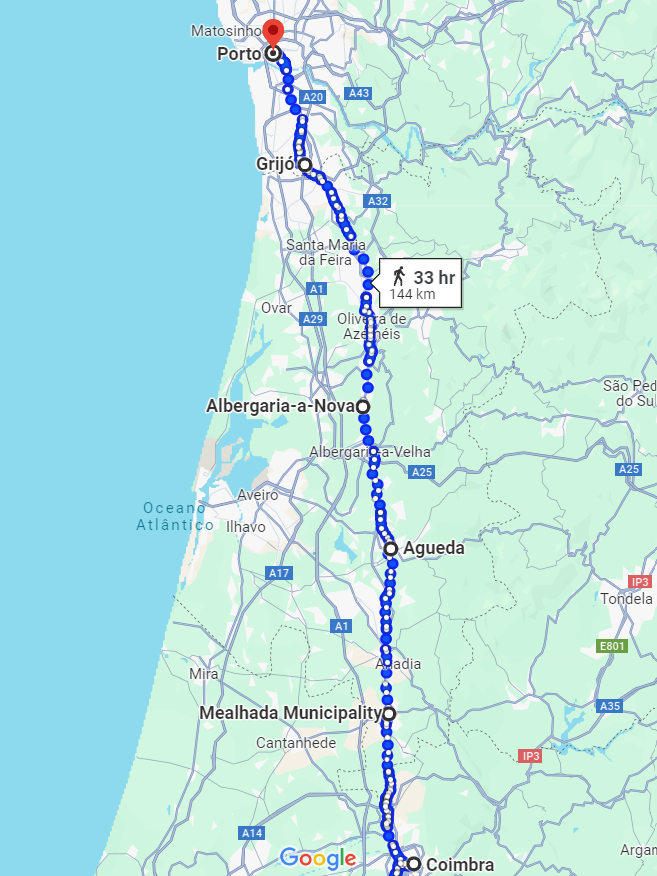 Camino Portugues, from Coimbra to Porto